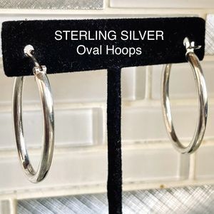 925 STERLING SILVER OVAL HOOP EARRINGS SMOOTH SHINY FINISH WOMANS HOOPS 1.5”